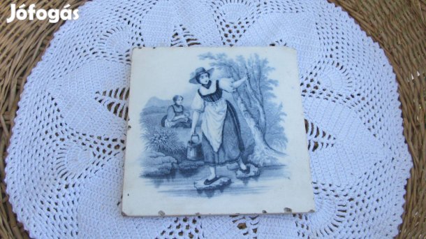 Régi kék-fehér jelenetes díszcsempe