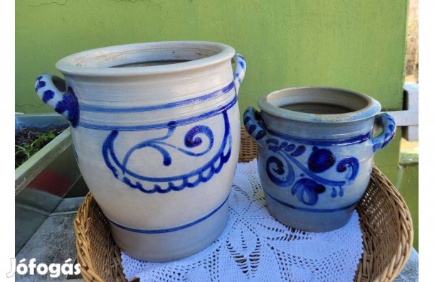 Régi kék-szürke sómázas kőporcelán edény pár