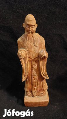 Régi keleti fafaragás, szobor, kínai bölcs