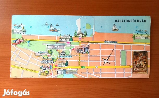 Régi képeslap, térképes Balatonföldvár (1971)