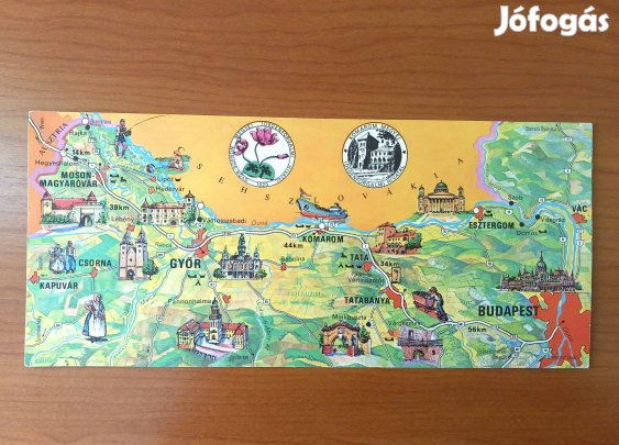 Régi képeslap, térképes Győr - Sopron és Komárom megye (1972)