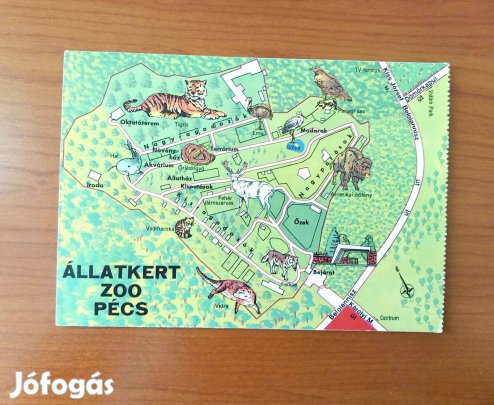 Régi képeslap, térképes - Pécs, Állatkert, Mecseki Kultúrpark (1982)