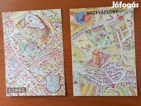 Régi képeslap, térképes - Sümeg és Nagyvázsony (1973)