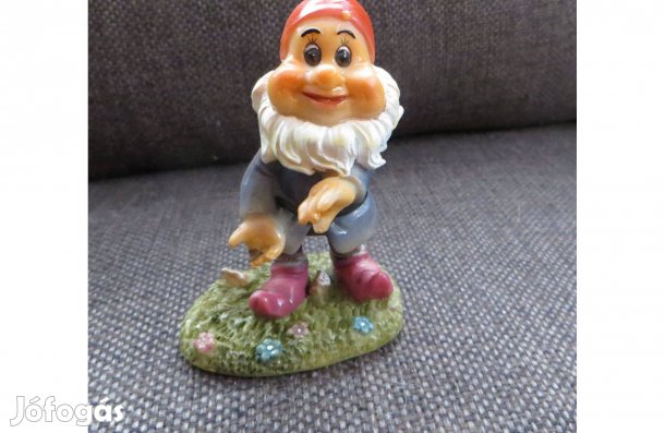 Régi kerámia kerti törpe figura 9 cm szakállas