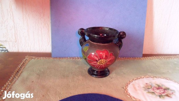 Régi kerámia mázas festésű (német) serleg vázák, réz kaspó kudlóf sütő