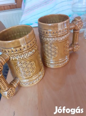 Régi kerámia sörös korsó jelzett hibátlan