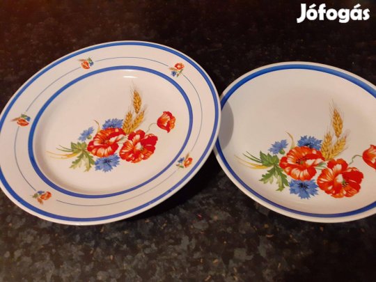 Régi kerámia tányér szett egybe a 2 db hibátlan pipacsos
