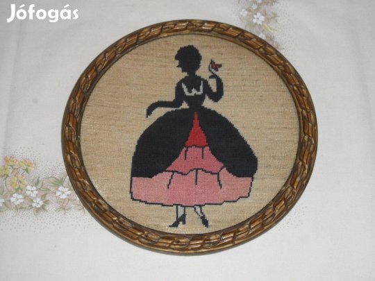 Régi kerek fa képkeret, képtartó ( 22 cm )