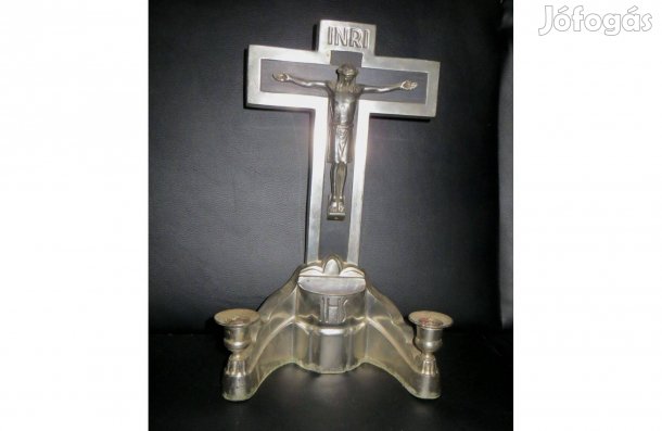 Régi kereszt gyertyatartó szenteltvíztartóval