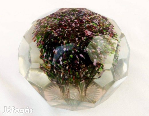 Régi kézi csiszolású nagy méretű íróasztali levélnehezék, levendula bo