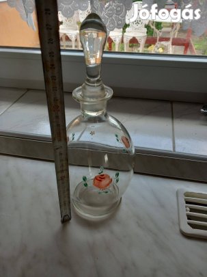 Régi kézi festésű likőrös üveg 0,7 l-es