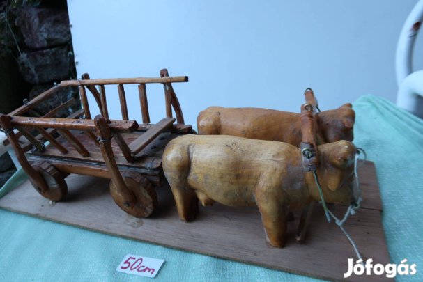 Régi kézifaragású kétőkrős szekér 50 cm-es