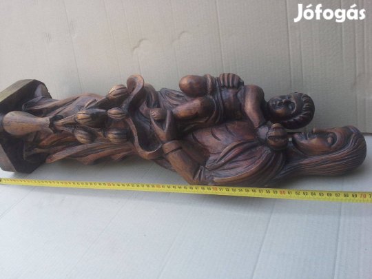 Régi kézimunka hársfa Madonna gyermek Mária istenanya fa szobor 70 cm