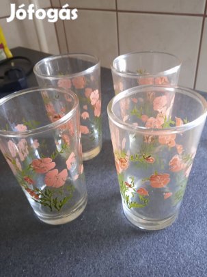 Régi kézzel festett boros pohár szett