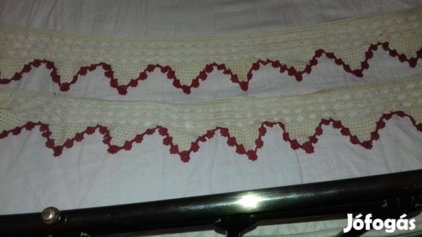 Régi kézzel horgolt polc dísz un. stelázsi csík 110cm hossz 2db egybe