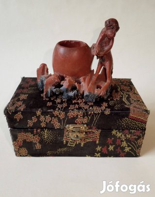 Régi kínai csikung csi kung golyó eredeti dobozában + faragott zsírkő