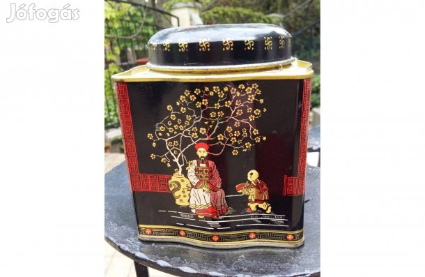 Régi kínai festett teásdoboz fémből