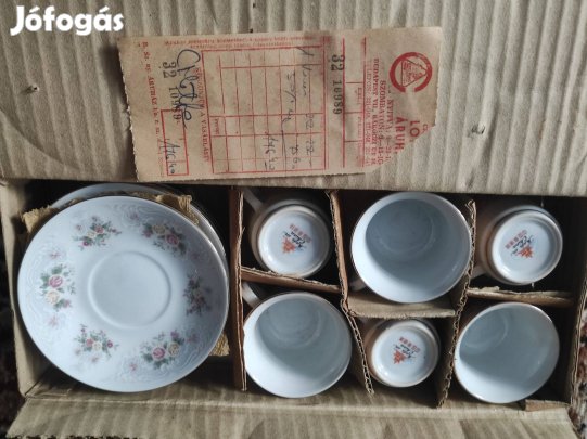 Régi kínai kávéskészlet 6 csésze + 6 alj, korabeli számlával