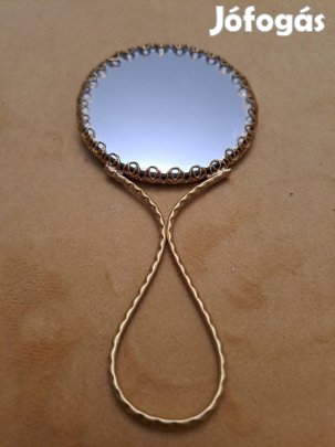 Régi kisméretű kézitükör, réz borítással 