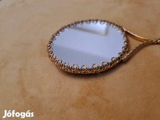 Régi kisméretű kézitükör, réz borítással 