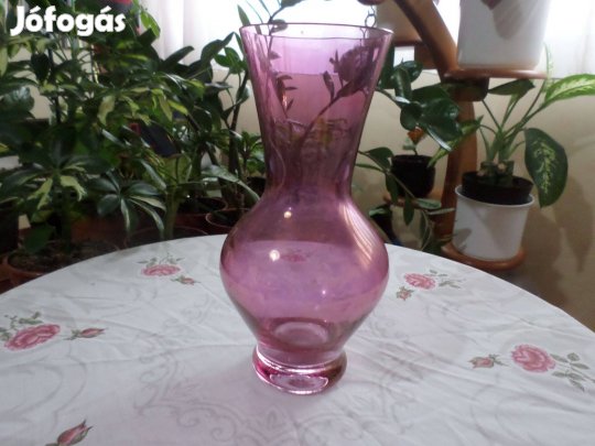 Régi lazac rózsaszín üveg váza