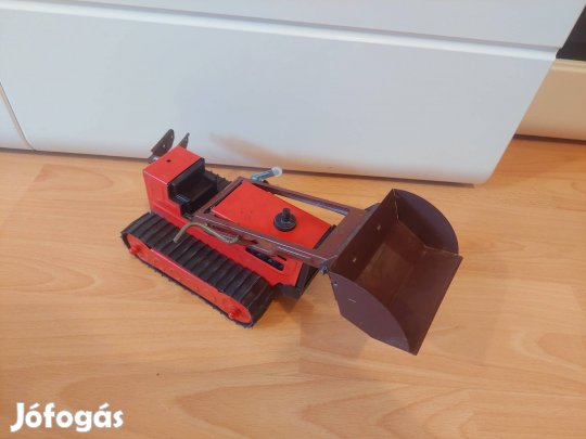 Régi lemez lánctalpas játék munkagép 