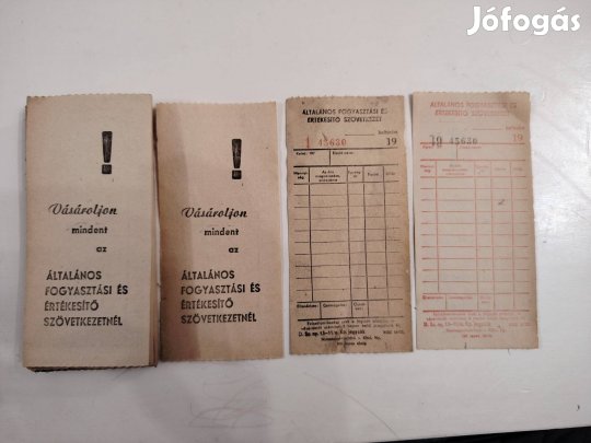 Régi magyar bolti vásárlási jegyek / nyugták, az Általános Fogyasztási