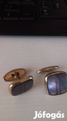 Régi mandzsetta gomb füstkvarc berakással