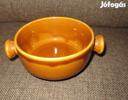 Régi mázas kerámia ramekin füles levesestál leveses csésze evőbögre