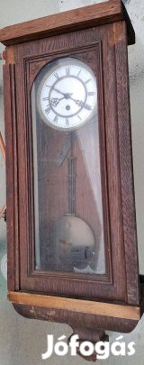 Régi mechanikus falióra ingával fa tok porcelán számlap