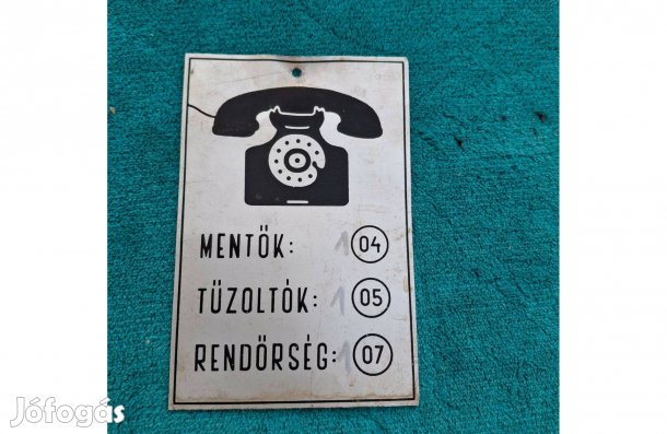 Régi mentők, tűzoltók, rendőrség telefonszám tábla 500 forintért eladó