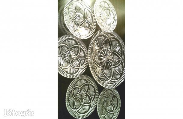 Régi metszett üveg desszertes tányér készlet 1 + 5