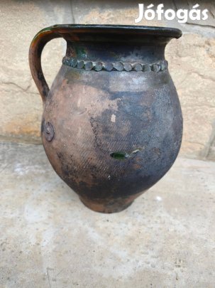 Régi nagyméretü népi kerámia korsó , 34 cm