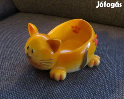 Régi narancssárga macska cica alakú kerámia tárolóedény