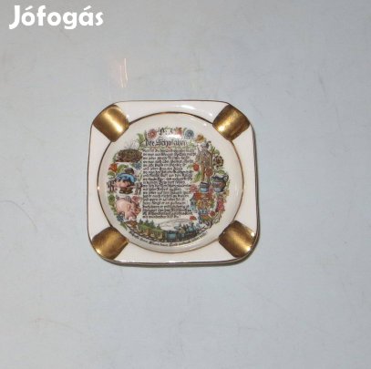 Régi négyzet alakú, arany szegélyű porcelán hamutartó