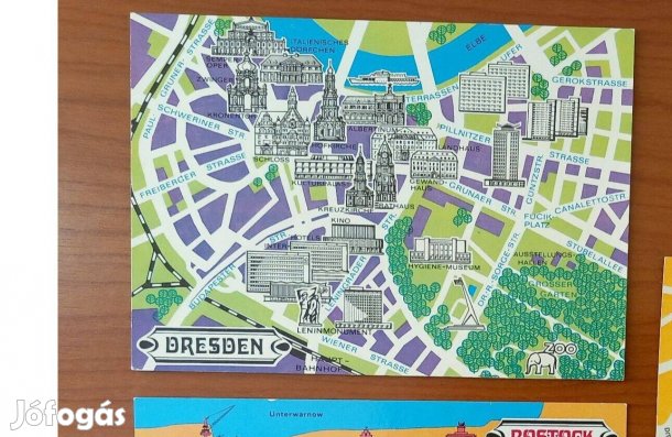 Régi német képeslap ('70-es évek), térképes - Drezda, Drezden