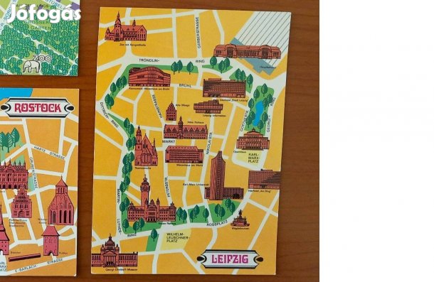 Régi német képeslap ('70-es évek), térképes - Lipcse, Leipzig