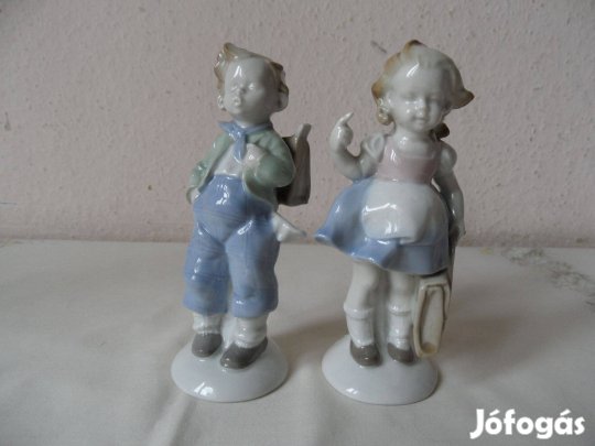 Régi német porcelán figura pár ( 2 db. Iskolás gyerek)