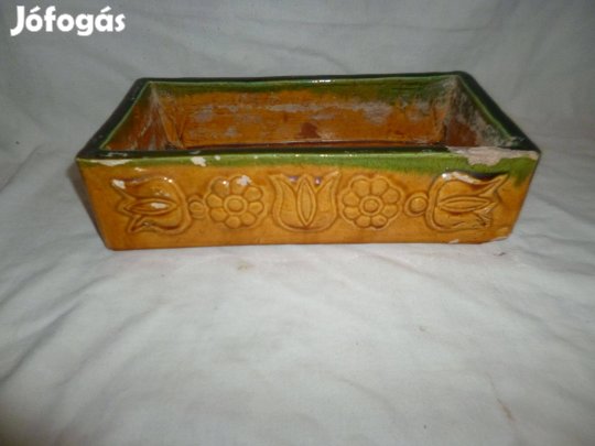 Régi népi mintás mázas cserép kerámia párologtató