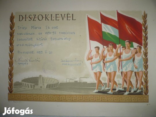 Régi oklevél rákosi kor kítünő tanulmányért 1955