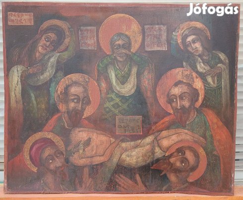 Régi olaj-fa vallásos ikonszerű festmény