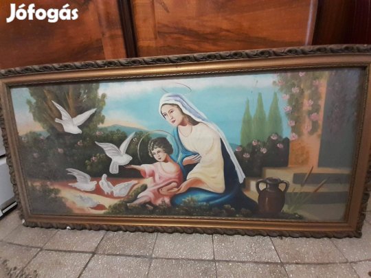 Régi olajvászon bibliai festmény naiv festőtől