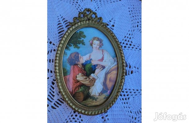 Régi olasz rézkeretes ovális kép
