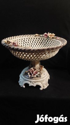 Régi óriás Capodimonte asztalközép talpas gyümölcstál