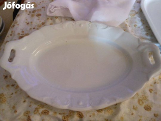 Régi ovális vastag porcelán 39cm számozott füles pecsenyéstál