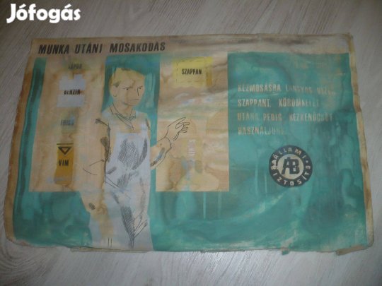 Régi plakát munka utáni mosakodás állami biztosító 49x32cm