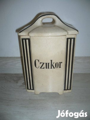 Régi porcelán fajansz cukor tároló fűszertartó 20cm