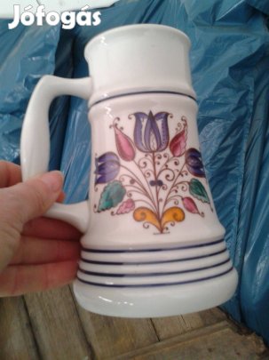 Régi porcelán habán mintás sörös korsó Alföldi
