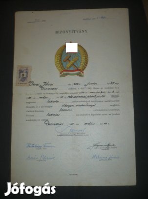 Régi rákosi máv dunakeszi járműjavító oklevél 1951