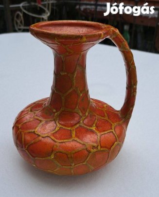 Régi retro Majoros János kerámia asztali dísz füles váza